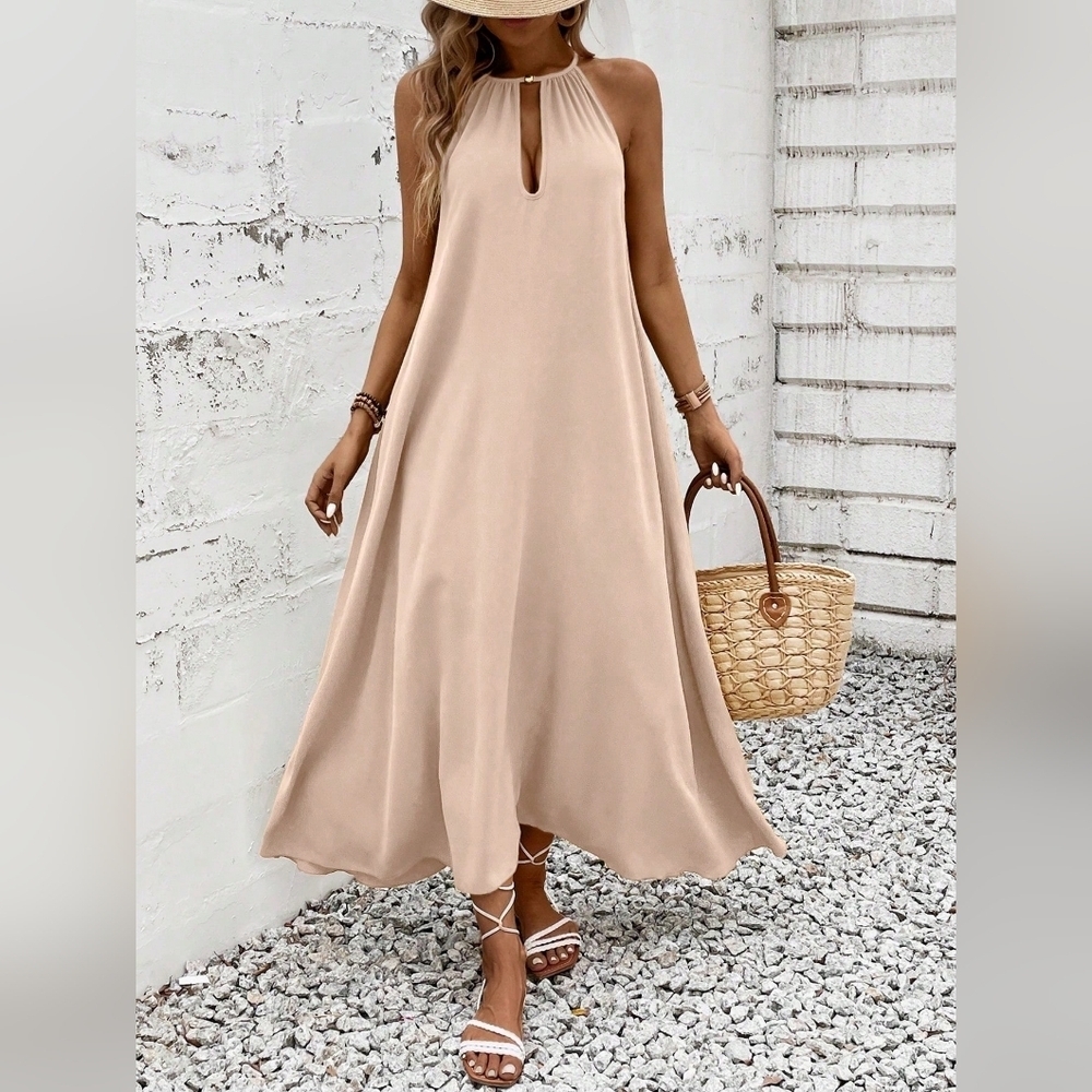 Women Casual Solid Color Halterneck Dress For Vacation & Leisure - Picture 3 of 3